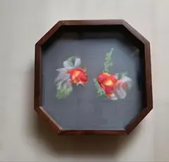 金魚 刺繍 額縁 八角形 立体オブジェ
