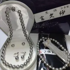 新品　パール　ネックレス　ピアス　イヤリング　数珠　ケース　数珠入れ　グレー