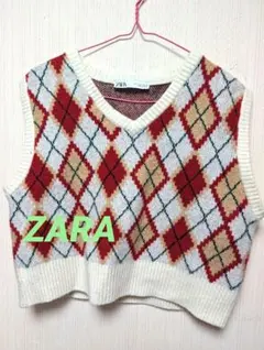 アーガイル柄 ニットベスト Vネック