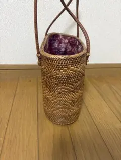 ブラウン 編み込み かごバッグ