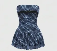 SHEIN ワンピース ミニワンピ スカート チェック ブルー