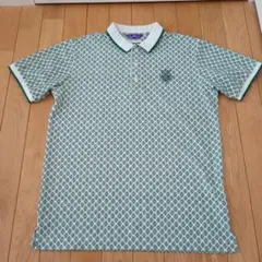 【M】BEAMS GOLF ポロシャツ　緑　グリーン　白　幾何学のサムネイル