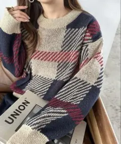 チェック柄オーバーサイズニット M