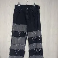 パッチワークダメージデニムパンツ　デザインパンツ　y2k