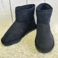 美品 ムートンブーツ ショート Mサイズ 23.5cm相当 裏ボア 濃紺