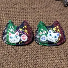 猫　ブローチ　白　２個セット