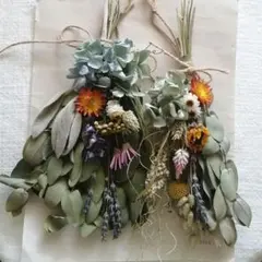 季節のお花を使ったブーケ&スワッグ　ドライフラワー　26cm　25cm