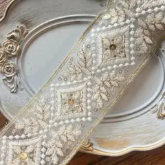 刺繍リボン オーガンジー素材 上品ハンドメイド資材 50cm 5cm幅