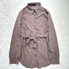 シーイン 長袖シャツ 無地 カジュアル シンプル ベルト付き シンプル シンプル