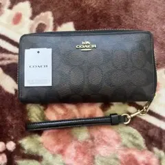 新品 コーチ COACH 長財布 シグネチャー ブラウン