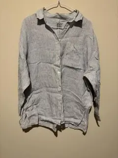 無印良品 麻 ストライプ 長袖シャツ