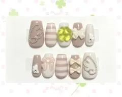 【現品ネイルチップ】平成女児 ウィッシュコア クローバー リボン ボーダー 羽