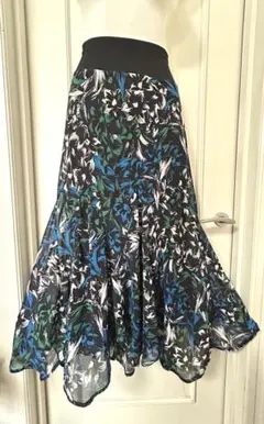 青　プリントスカート 社交ダンス　ラテン　スタンダード　ボールルーム　匿名配送