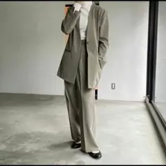 nairo ナイロ ノーカラージャケット パンツ セットアップ カーキ M