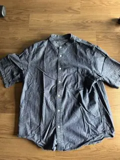 GU デニム風　シャツ　ノーカラー　ブラックネイビー色