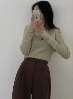 GRL スクエアネックリブニットトップス[rut072] S グリーン