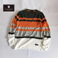 美品 ブラックレーベルクレストブリッジ マルチボーダー柄スプリングニット M 綿のサムネイル