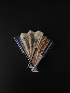 仁清印 香合 開扇文 京焼 色絵