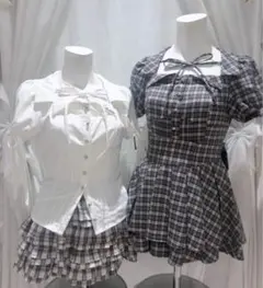 bubbles リボンスリーブシャツトップス　白のサムネイル