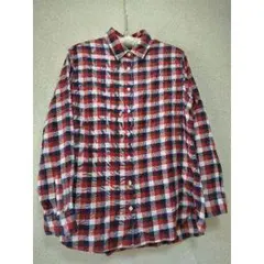 1301x【春秋に最適】UNIQLO 古着 チェックシャツ 長袖 L レディース