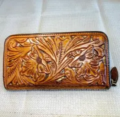 レザークラフト優 パイソン透かし カービング ロングウォレット 長財布 本革