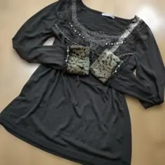 アクシーズ　ヒョウ柄ファー　ダークブラウン 長袖Tシャツ Mサイズのサムネイル