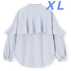 【GU】ラッフルスリーブブラウス ストライプシャツ フリル XL