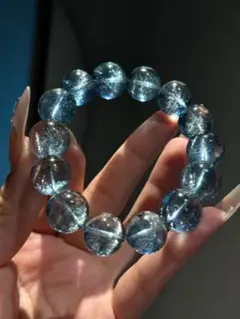 天然石】美品 アクアマリン ブレスレット 14mm 大玉（番号A5632