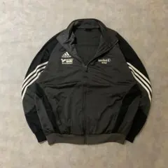 03年製adidas古着トラックジャケット刺繍ロゴスリーライン黒灰DB256