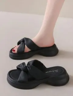 shein 厚底 プラットフォームサンダル 黒 ブラック