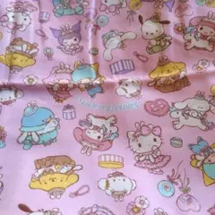 キャラクター柄ピンクポリエステル生地