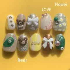 【現品】落書きネイル 手書きネイル くまネイル キラキラネイル ゴテゴテネイル