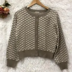 ★美品★GU ジーユー チドリ ジャカード カーディガン 【M】 長袖 ベージュ