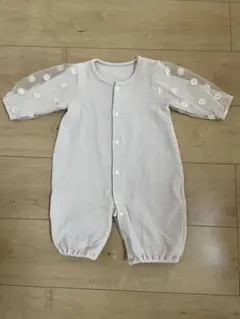 2wayオール　くすみピンク　袖チュール　花柄