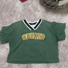 グリーン Vネック クロップドTシャツのサムネイル