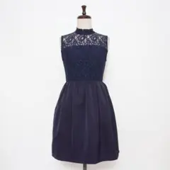 美品 ラグナムーン ハイネックレースワンピース ネイビー サイズF*GD103