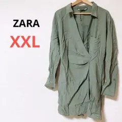 レア⭐️ZARA ザラ 【XXL】オリーブグリーン ラップシャツ 長袖 ロング丈