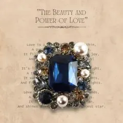 【ラスト1点！】アンティーク風 ブローチ パール ビジュー クリスタル ブルー