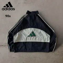 美品アディダス90sナイロンジャケットパフォーマンスロゴ刺繍ドローコード短丈古着