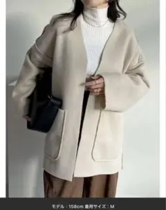 リエディリバーシブルフェイクウールorシープライクボアノーカラーミドルコート