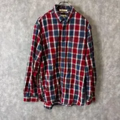 N*読様 L.L.Bean ネルシャツ チェック柄 赤×紺 メンズL ゆるダボメ