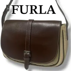【極美品】FURLA フルラ　キャンバス　レザー　ショルダーバッグ　ブラウン