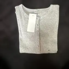 UNIQLO リブヘンリーネックT M ライトグレー