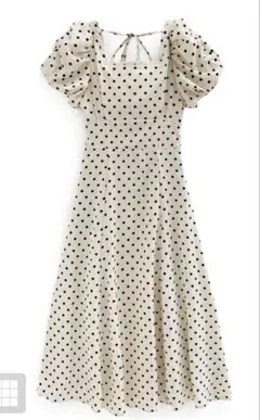 GRL ドット柄バルーンスリーブフレアワンピース アイボリー L[ru1163]