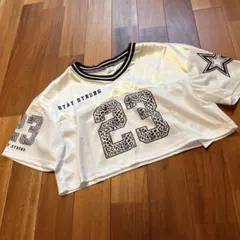 10y 新品SHEIN短丈　ナンバーtシャツ　ダンス　ユニフォーム　クロップド白