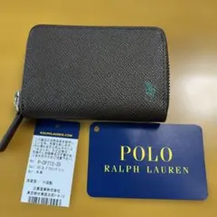 新品ポロラルフローレンエンボスラウンド小銭入れ ダークブラウングリーンのサムネイル