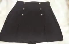 ブラック プリーツミニスカート ダブルボタン