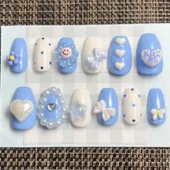 現品セール】ネイルチップ♡ブルー 水色 量産型地雷韓国ワンホン