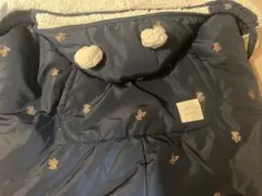 ネイビー クマ耳フード付き 防寒ケープ ポケット付き