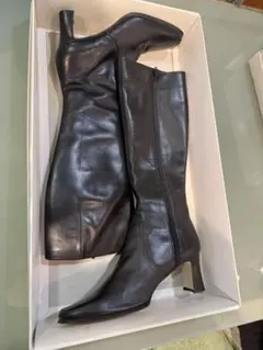 黒レザー長靴 ジッパー付き